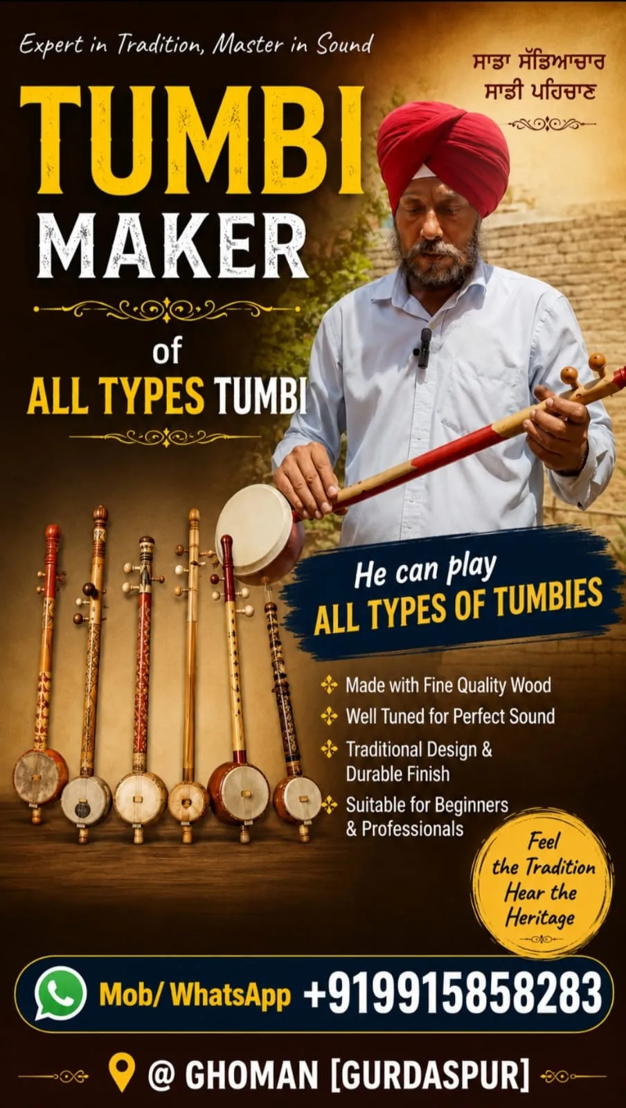 Kalsi Punjabi Tumbi Maker from Punjab
makes all types of Tumbi instruments