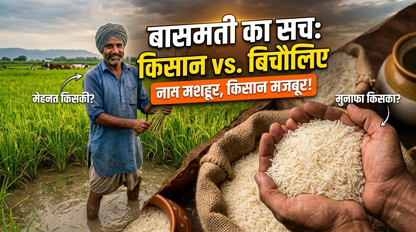 महक बासमती की दुनिया में घुली, पर किसान की किस्मत बिचौलियों ने छली।