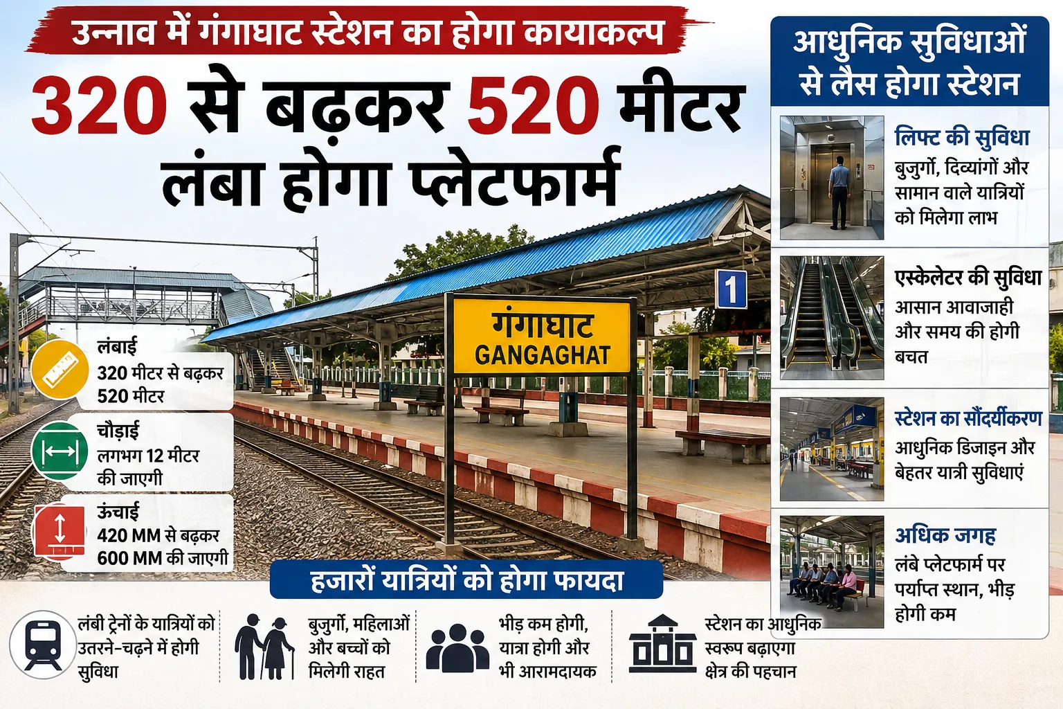🚉 गंगाघाट रेलवे स्टेशन का होगा कायाकल्प, 320 से बढ़कर 520 मीटर लंबा होगा प्लेटफार्म