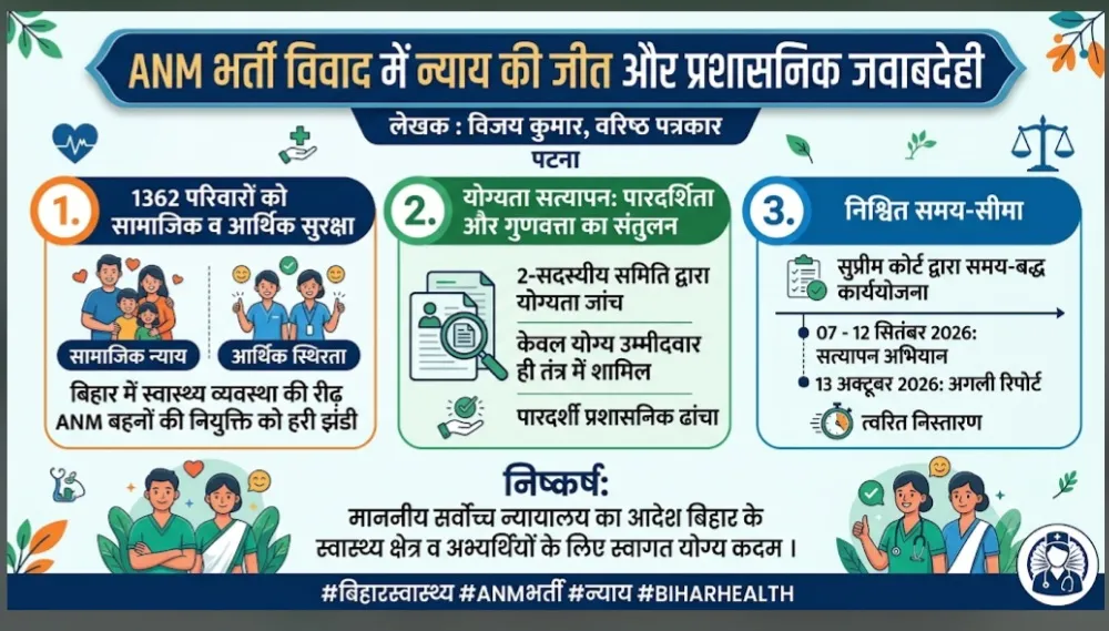 ढाई साल से अटकी नियुक्ति की राह: 
सुप्रीम कोर्ट ने 1,362 एएनएम अभ्यर्थियों को नियुक्ति देने का दिया निर्देश,