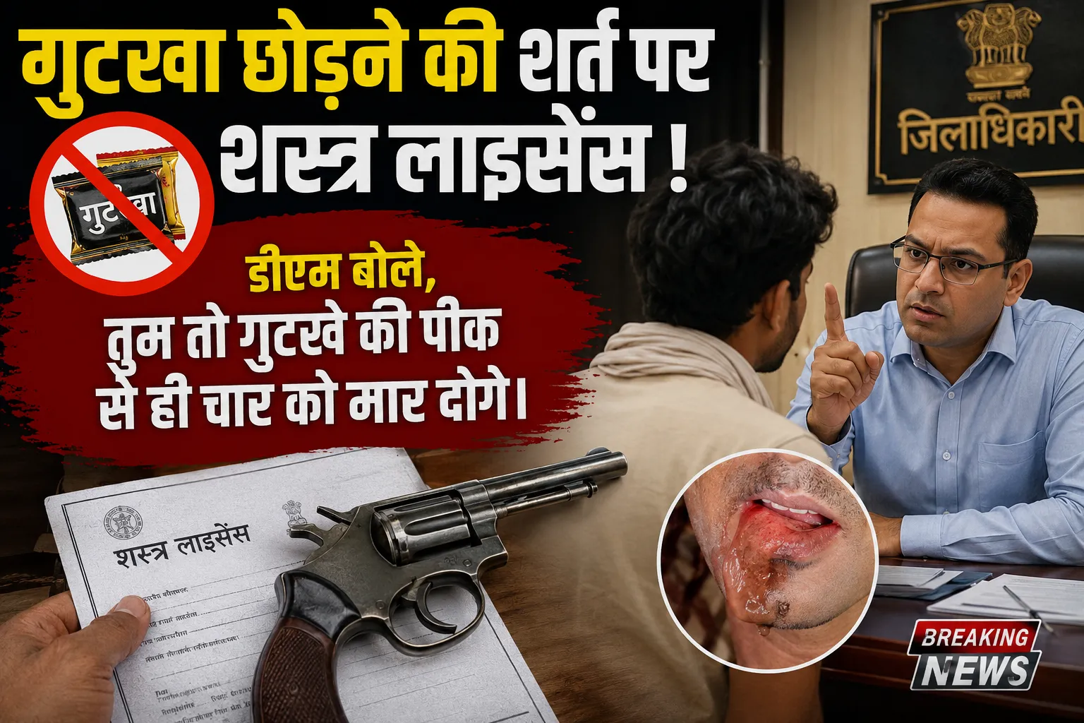 *गुटखा छोड़ने की शर्त पर शस्त्र लाइसेंस !*
*डीएम बोले, तुम तो गुटखे की पीक से ही चार को मार दोगे।*