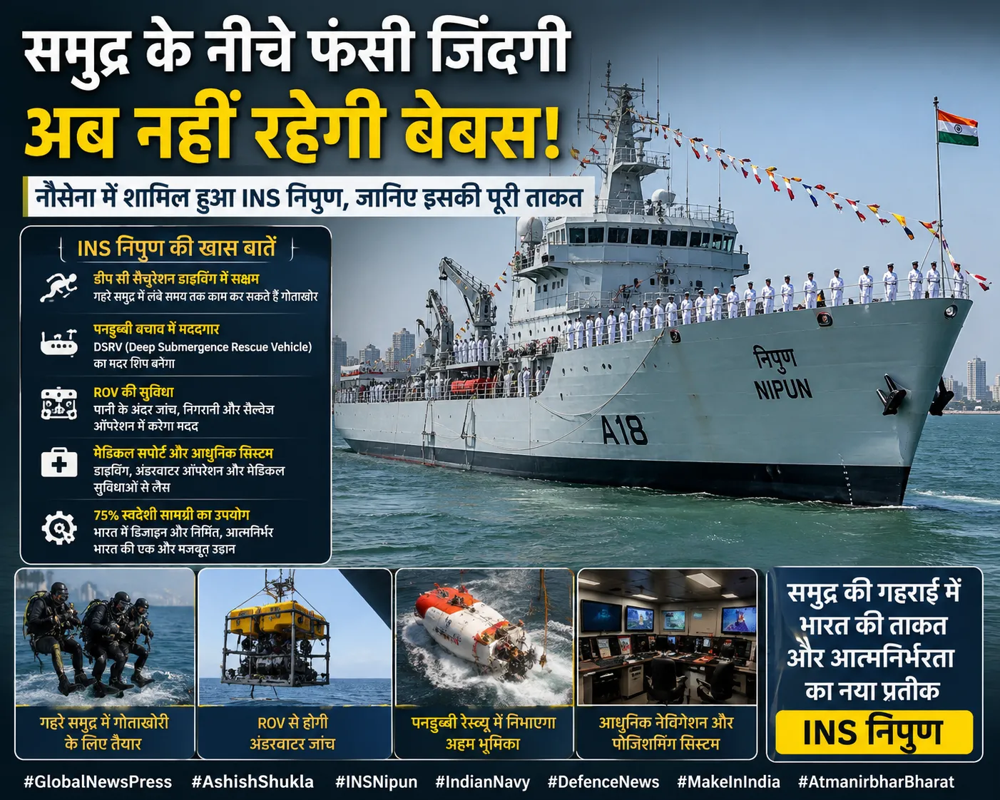 समुद्र के नीचे फंसी जिंदगी अब नहीं रहेगी बेबस! नौसेना में शामिल हुआ INS निपुण, जानिए इसकी पूरी ताकत