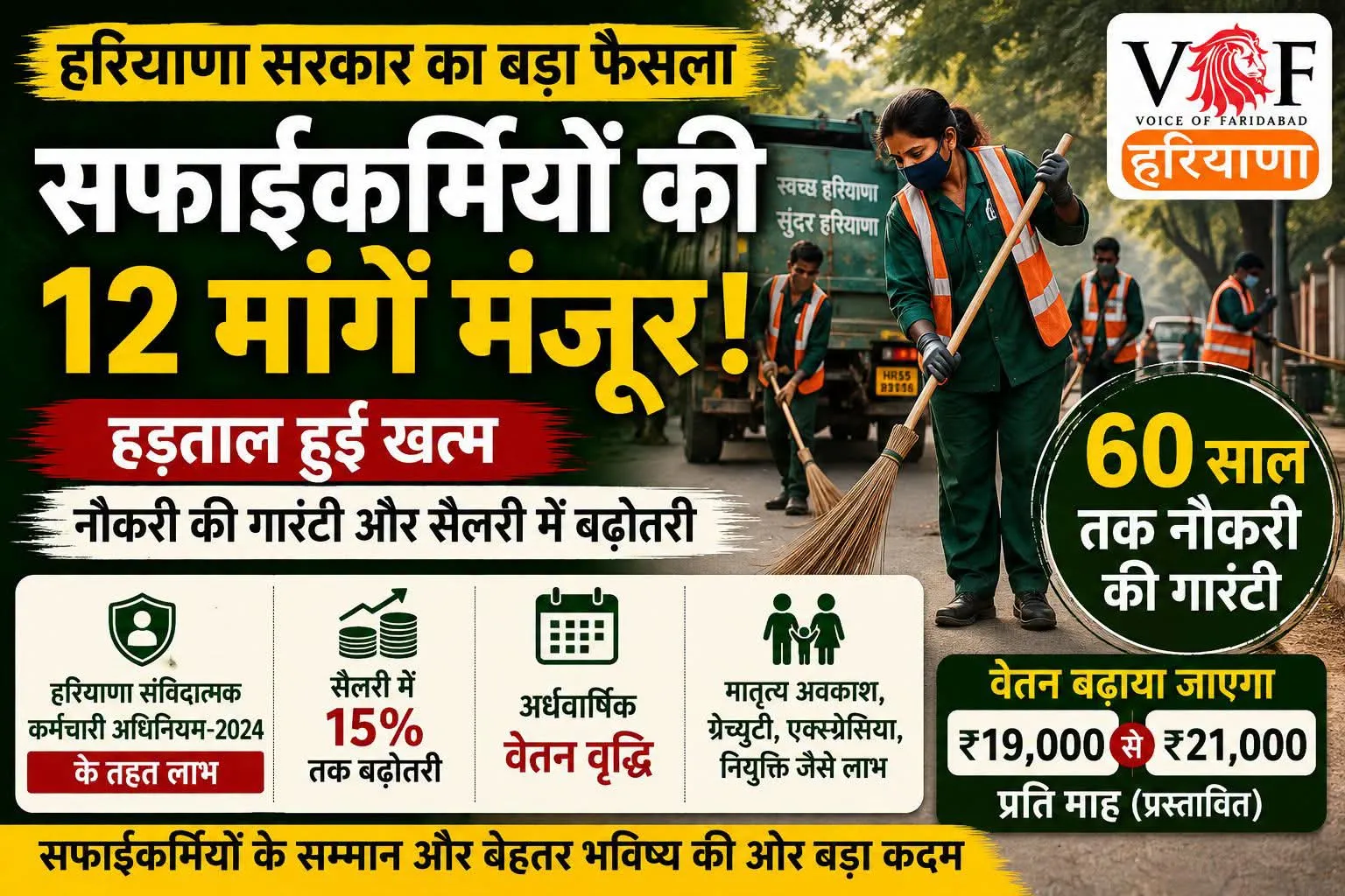 हरियाणा में सफाईकर्मियों को बड़ी राहत: सरकार ने मानीं 13 में से 12 मांगें