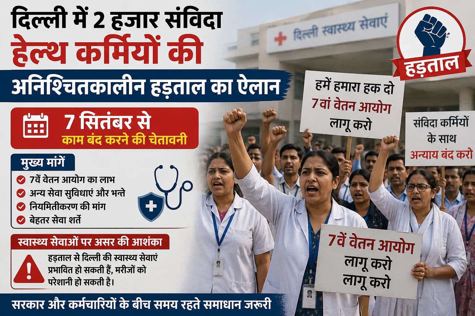 दिल्ली में 2 हजार संविदा हेल्थ कर्मियों की अनिश्चितकालीन हड़ताल का ऐलान