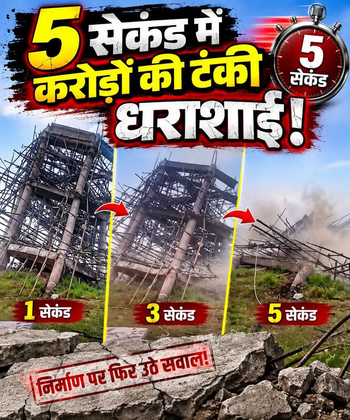 बरेली में पेयजल टंकी धराशायी होने से अफरातफरी, जांच के आदेश