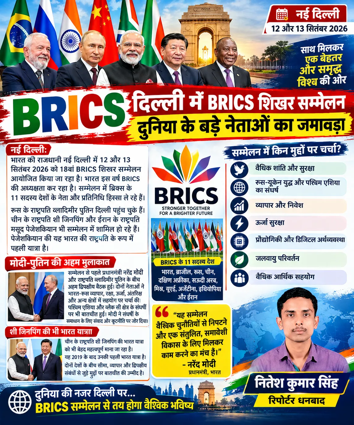 दिल्ली में BRICS शिखर सम्मेलन, दुनिया के बड़े नेताओं का जमावड़ा