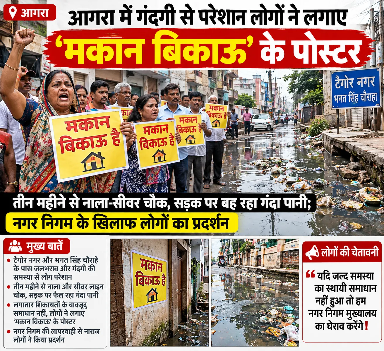 ब्रेकिंग न्यूज़ आगरा में गंदगी से परेशान लोगों ने लगाए मकान बिकाऊ के पोस्टर
