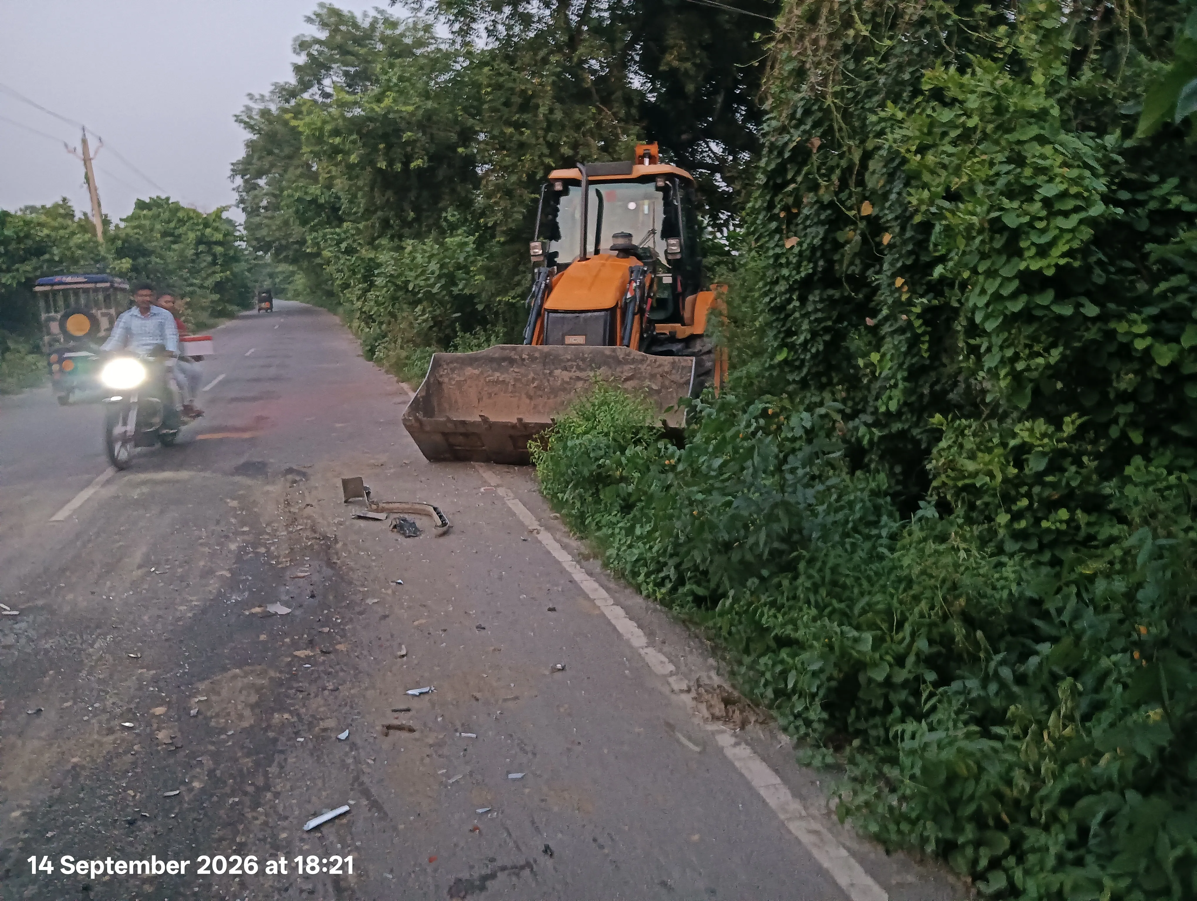 JCB-Driven Police Vehicle Crash Reported on Dehras Road; Traffic Affected
