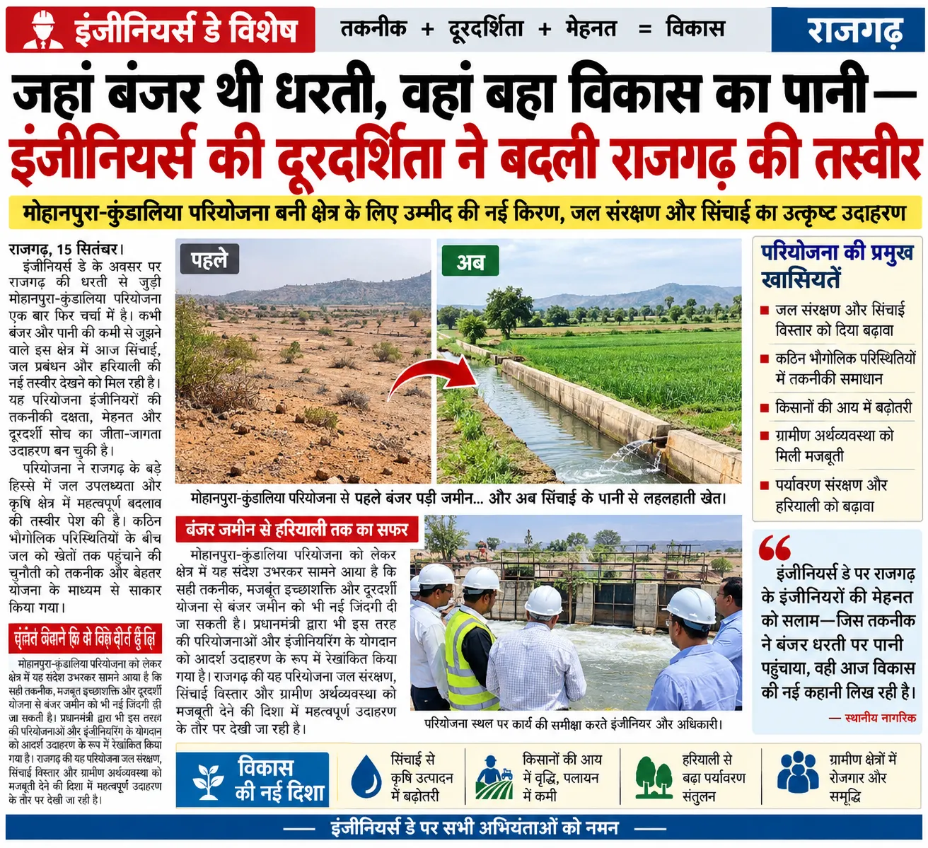जहां बंजर थी धरती, वहां बहा विकास का पानी—इंजीनियरों की दूरदर्शिता ने बदली राजगढ़ की तस्वीर