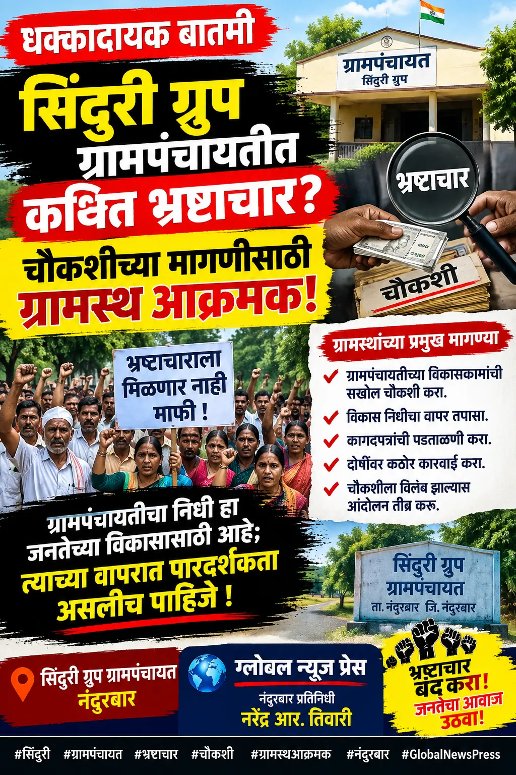 सिंदुरी ग्रुप ग्रामपंचायतीतील कथित भ्रष्टाचाराच्या चौकशीसाठी ग्रामस्थ आक्रमक !