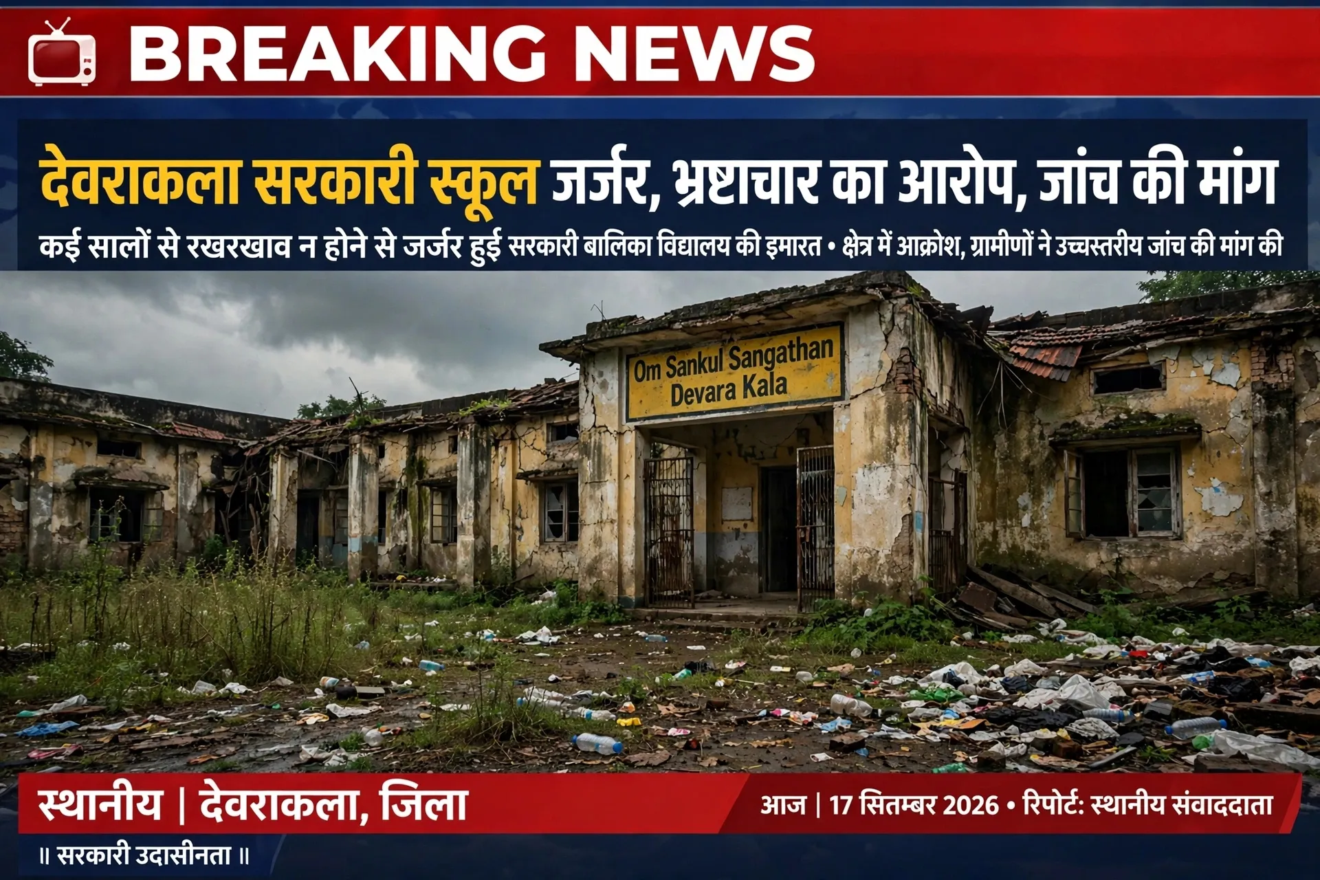 देवराकला के सरकारी स्कूल की जर्जर हालत, भ्रष्टाचार का आरोप