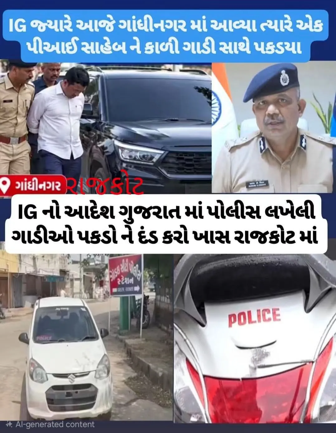 GANDHINAGAR :"#POLICE" લખેલી અને #બ્લેક_ફિલ્મ વાળી ગાડીઓ પર IG સાહેબની લાલ આંખ!