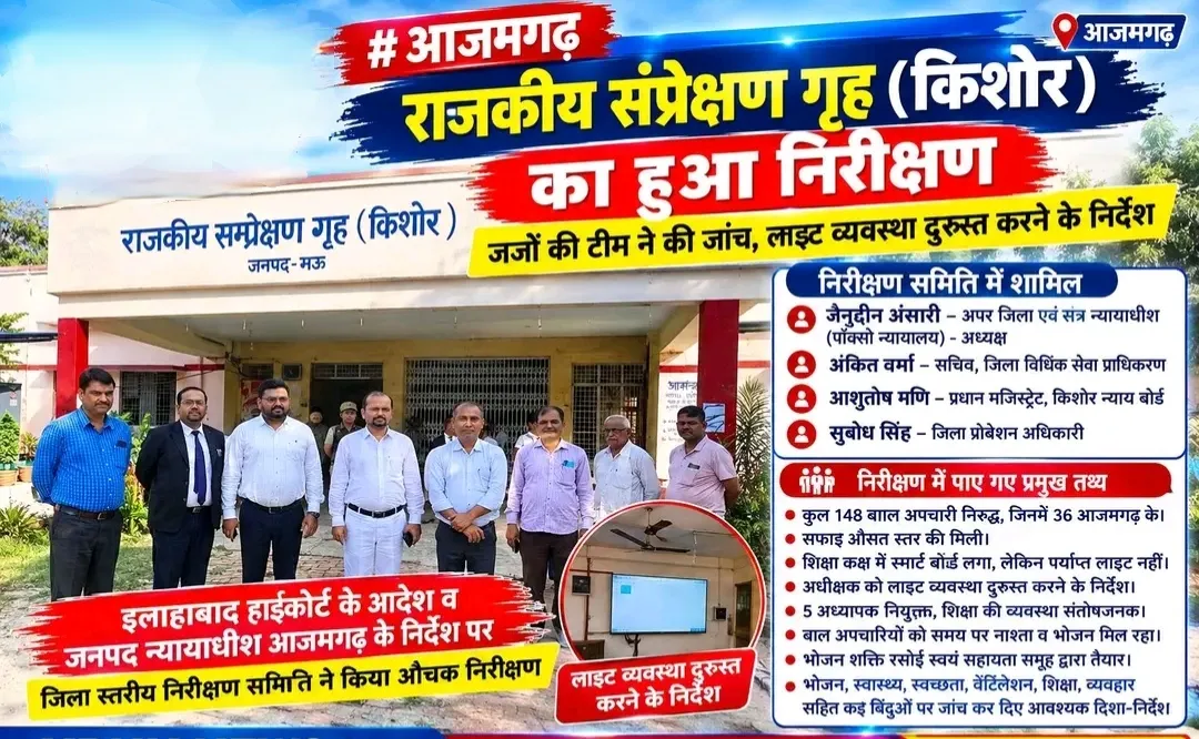 मऊ बाल संप्रेक्षण गृह का जजों की टीम ने किया औचक निरीक्षण, लाइट व्यवस्था दुरुस्त करने के निर्देश