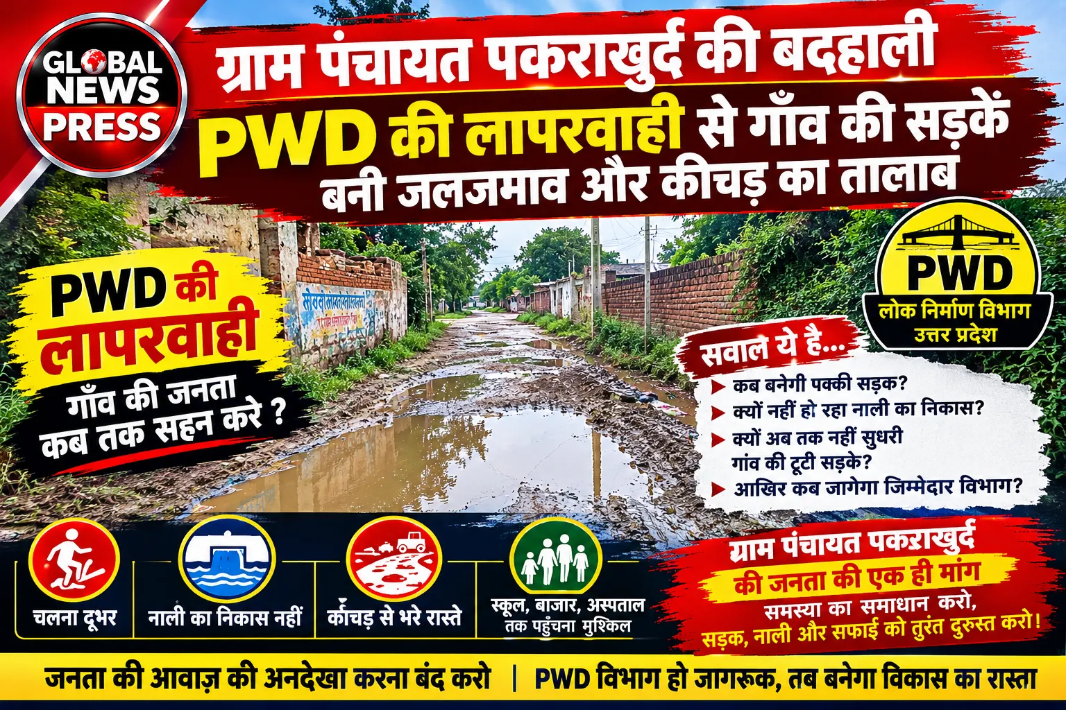 स्वतंत्रता संग्राम सेनानी मार्ग की बदहाली—PWD की अनदेखी पर सवाल