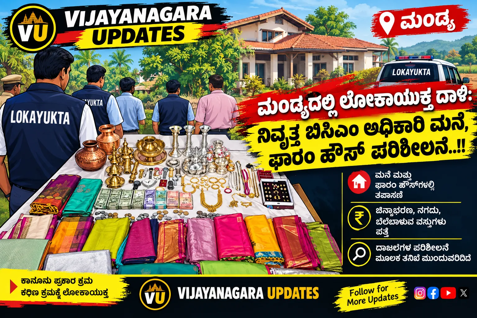 Lokayukta Raid in Mandya: Inspection of Retired BCM Official's House and Farmhouse!!