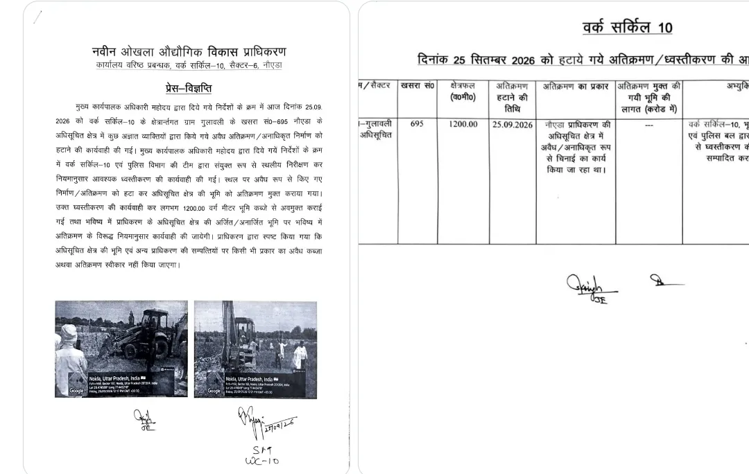 Noida Uttar Pradesh ke Noida authority ke dwara abhiyan chalaya Gaya avaidh Nirman ko hataya Gaya