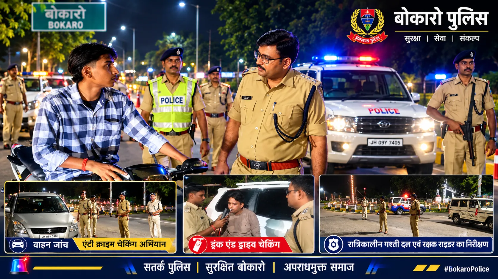 🚨 बोकारो में देर रात पुलिस की औचक जांच, गश्ती दलों और रक्षक राइडर्स का निरीक्षण l