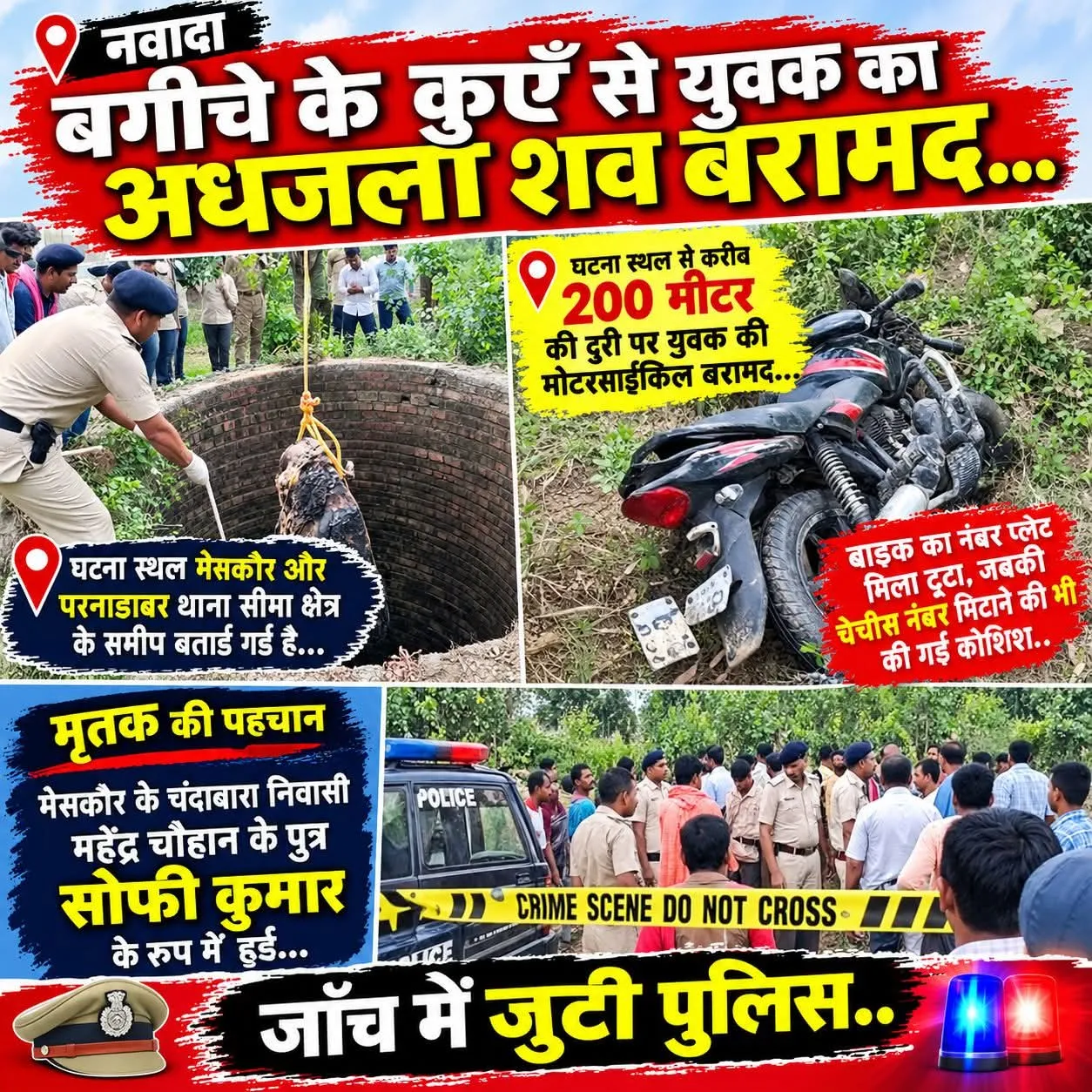 नवादा में कुएँ से युवक का अधजला शव बरामद, इलाके में मचा हड़कंप, जाँच में जुटी पुलिस....