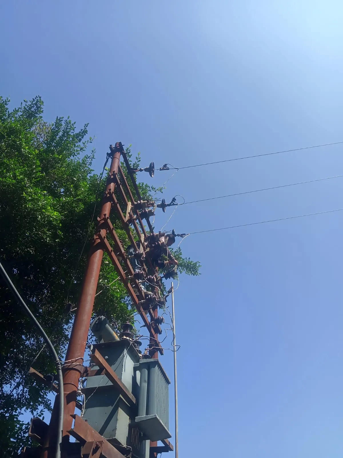 भरोग बनेड़ी में जियो स्विच के पार्ट की मरम्मत में जुटे बिजली बोर्ड कर्मचारी