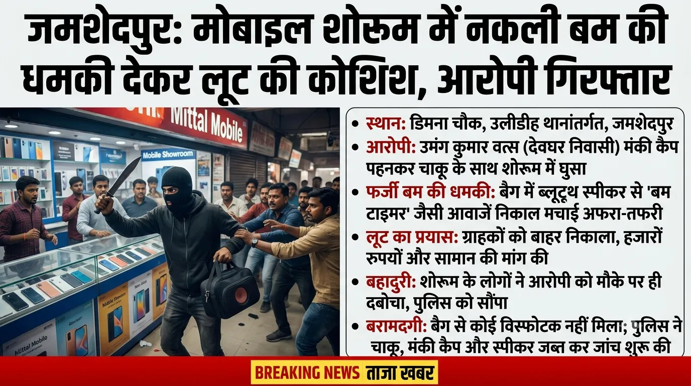 जमशेदपुर: मोबाइल शोरूम में बदमाश ने धमकी देकर सामान लूटा, गिरफ्तार
