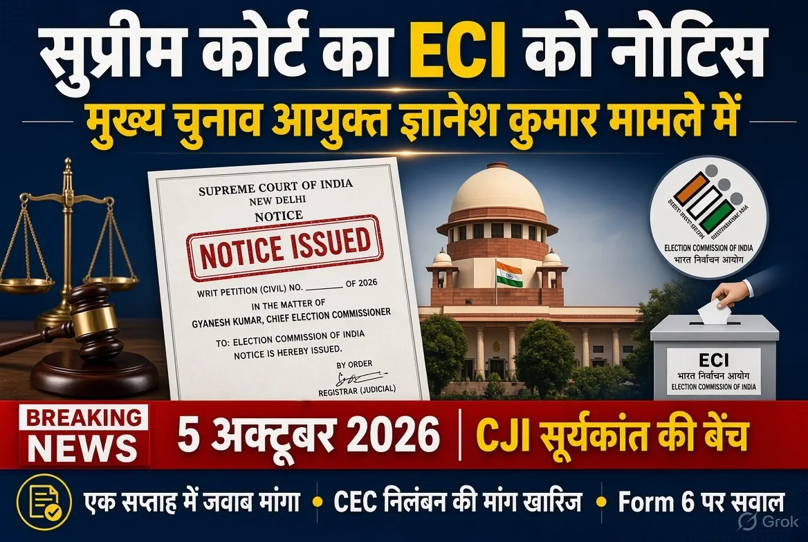 SIR सम्बंधित याचिकाएं :
सुप्रीम कोर्ट द्वारा केन्द्रीय सरकार सहित 
ECI को नोटिस एक सप्ताह मे माँगा जवाब