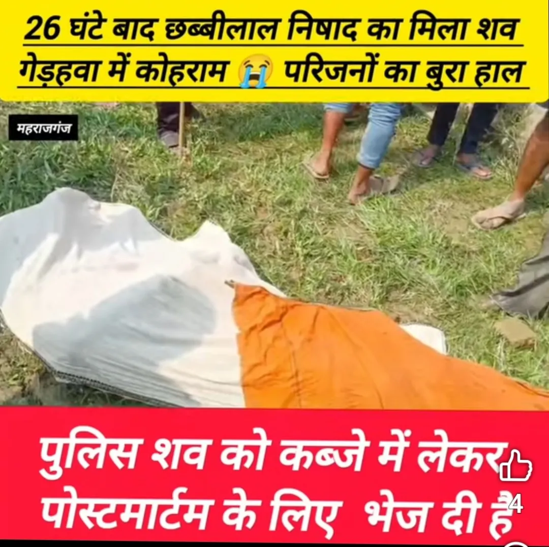 महराजगंज निचलौल 26 घंटे बाद मिला छांगुर ।   पुत्र  छविलाल का शव मछली मारते हुए पकड़ ले गया था मगरमच्छ