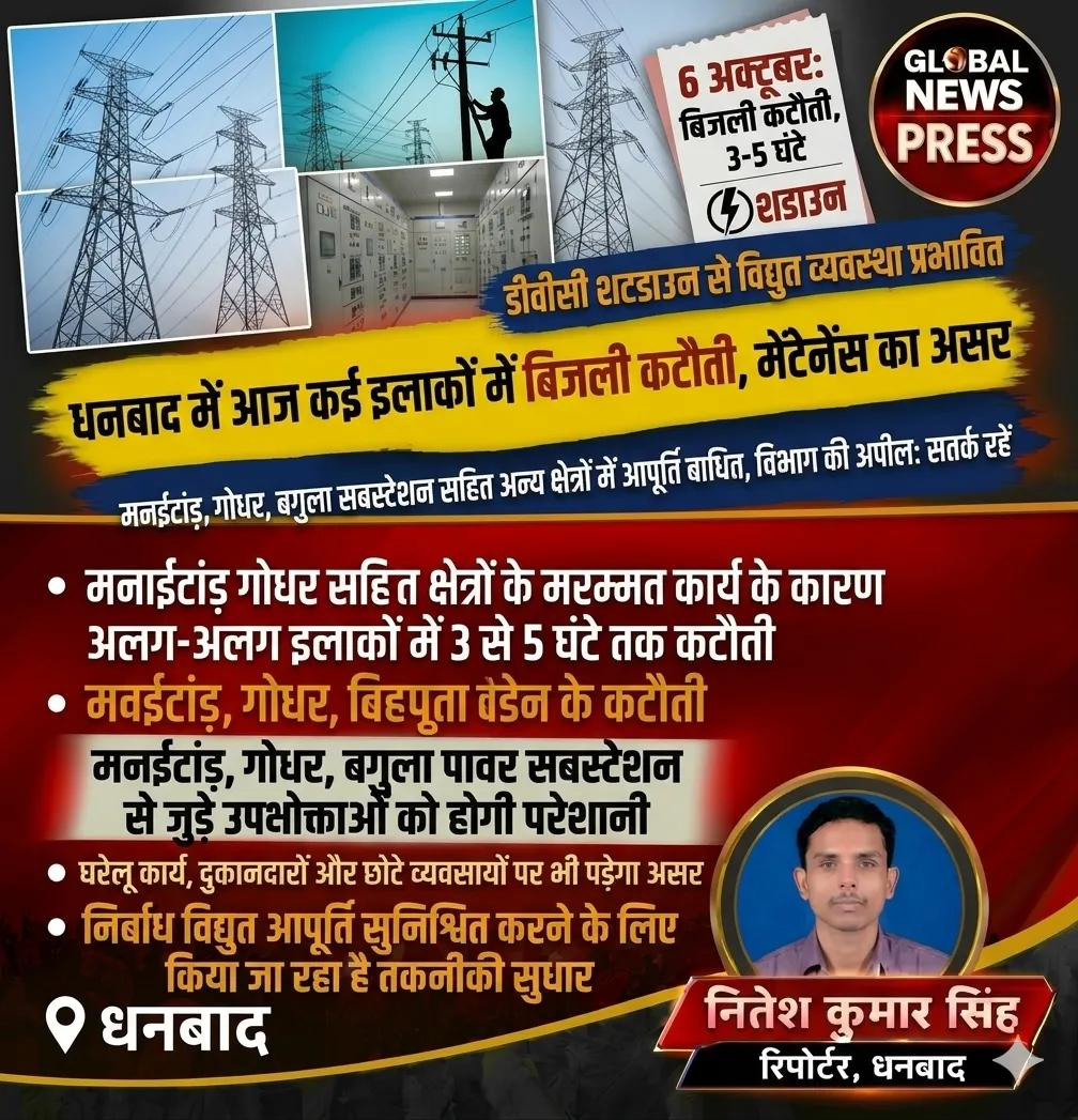 धनबाद में आज कई इलाकों में बिजली कटौती, मेंटेनेंस और डीवीसी शटडाउन का असर
