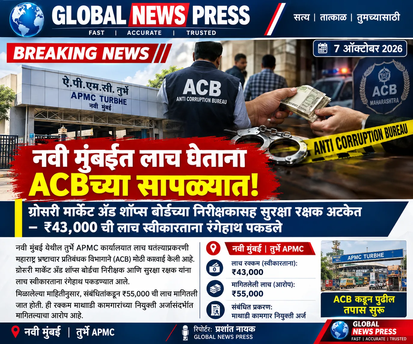 🚨 नवी मुंबईत लाचखोरीचा पर्दाफाश! ACBच्या सापळ्यात दोघे अडकले