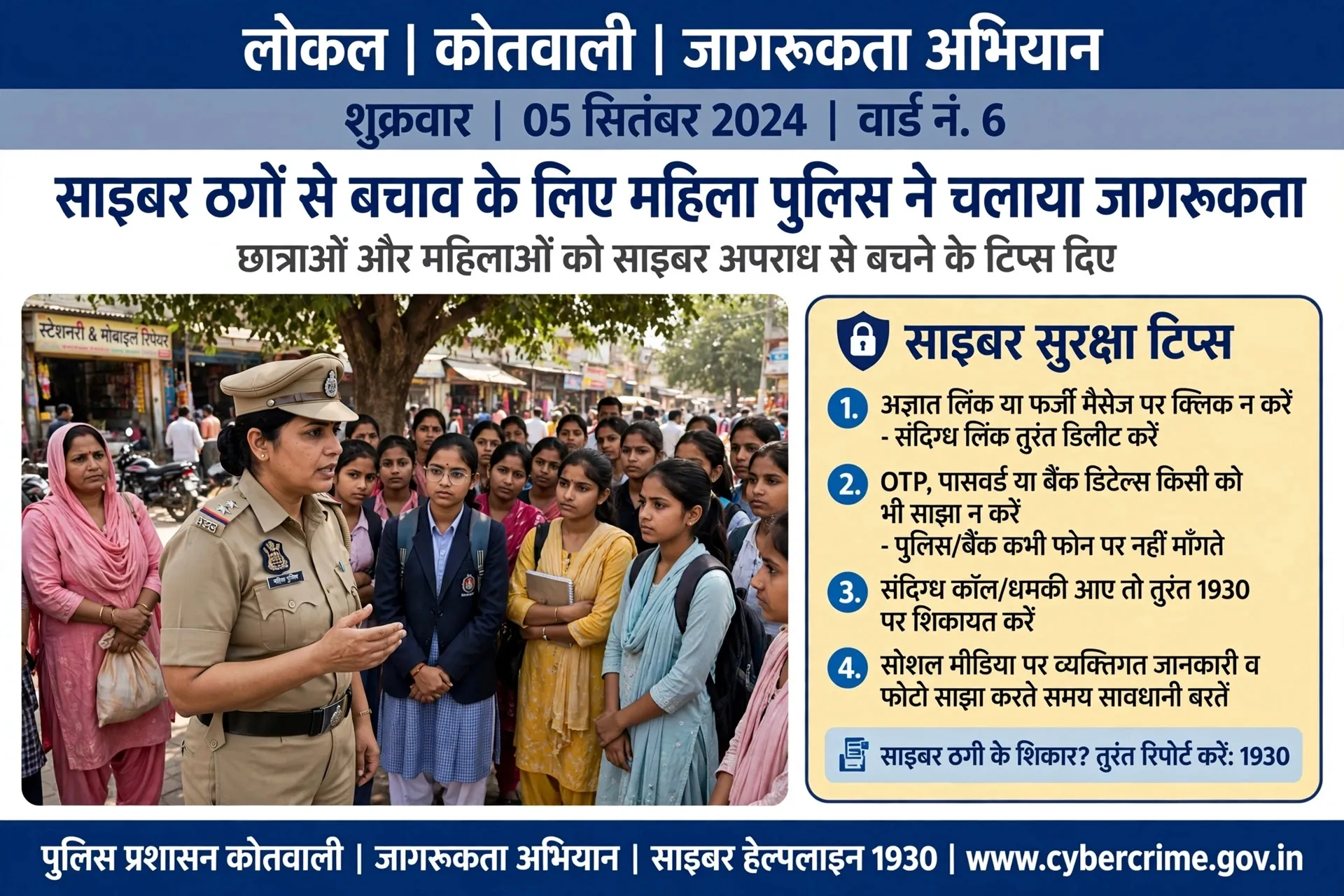 साइबर ठगों से बचाव के लिए महिला पुलिस ने चलाया जागरूकता अभियान