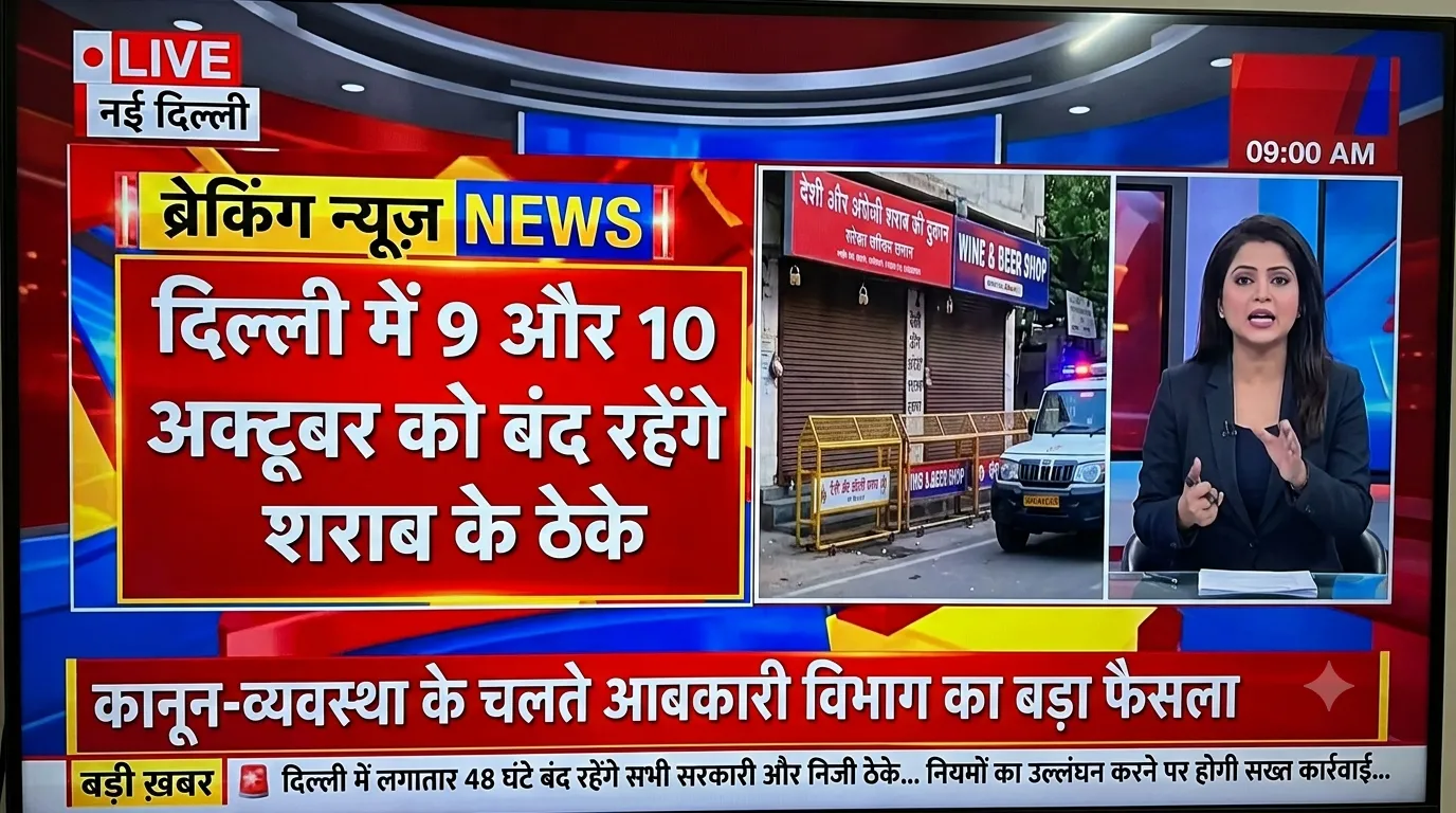 नई दिल्ली में 9 अक्टूबर और 10 अक्टूबर को सभी शराब की दुकान बंद रहेगी
