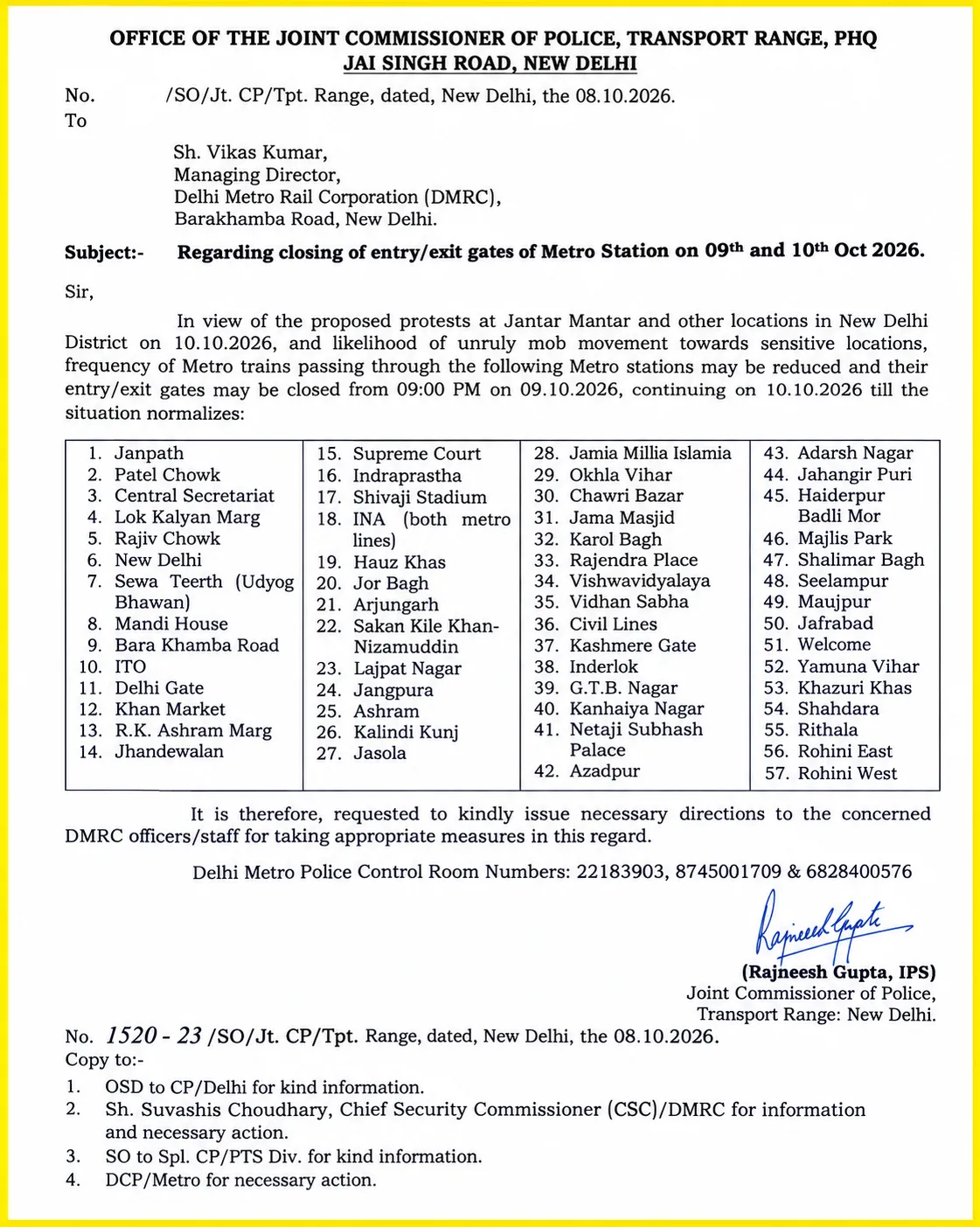 ब्रेकिंग न्यूज़ दिल्ली में मेट्रो पर बड़ा अपडेट, 57 स्टेशन बंद करने की पुलिस ने भेजी रिक्वेस्ट
