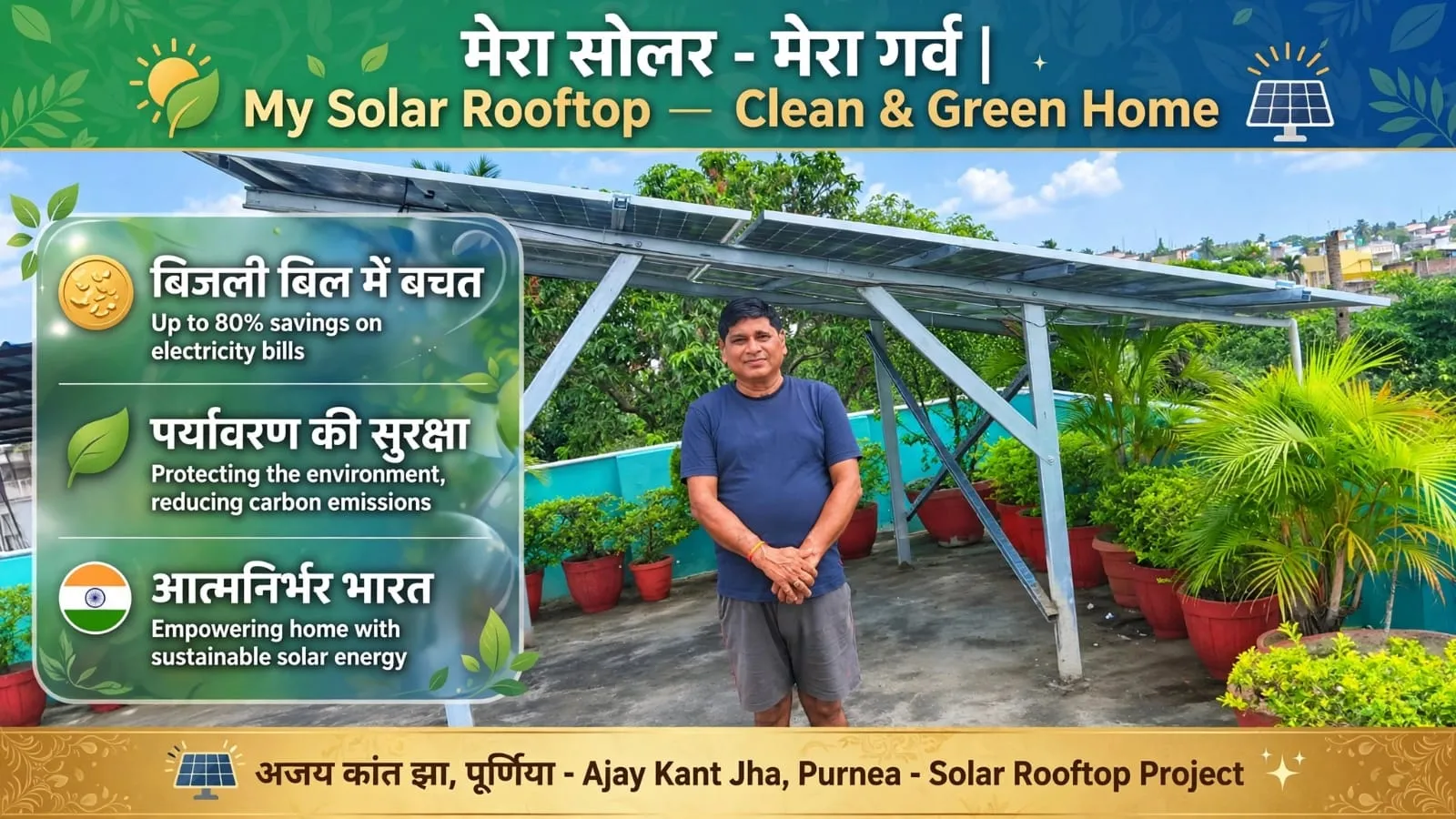 प्रधानमंत्री सूर्यघर रूफ टॉप बिजली मुफ्त योजना के अंतर्गत लगाया गया सोलर की जानकारी
