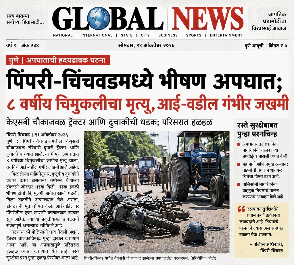पिंपरी\-चिंचवडमधील केएसबी चौकाजवळ ट्रॅक्टर आणि दुचाकी यांच्यात भीषण अपघात….