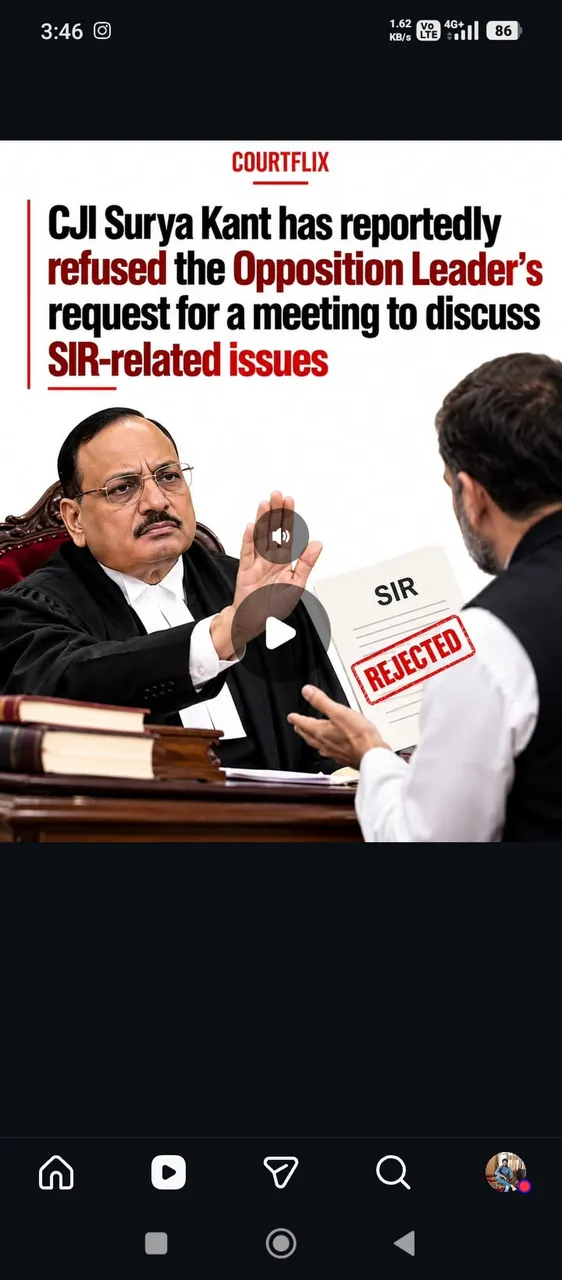 CJI ने किओं ठुकरा दिया एक बड़ी पार्टी के लीडर की मुलाकात, क्या ओंको सब पता है, अगर सब है तो क्यो नहीं -: