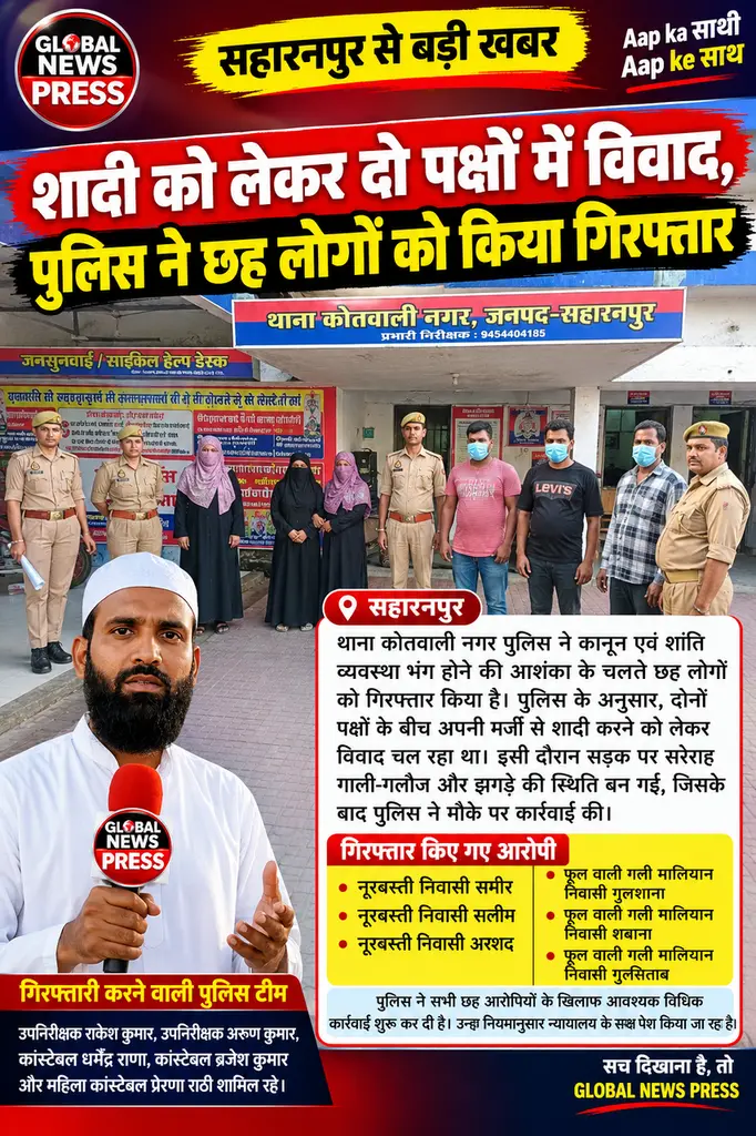 शादी को लेकर दो पक्षों में विवाद, पुलिस ने छह लोगों को किया गिरफ्तार