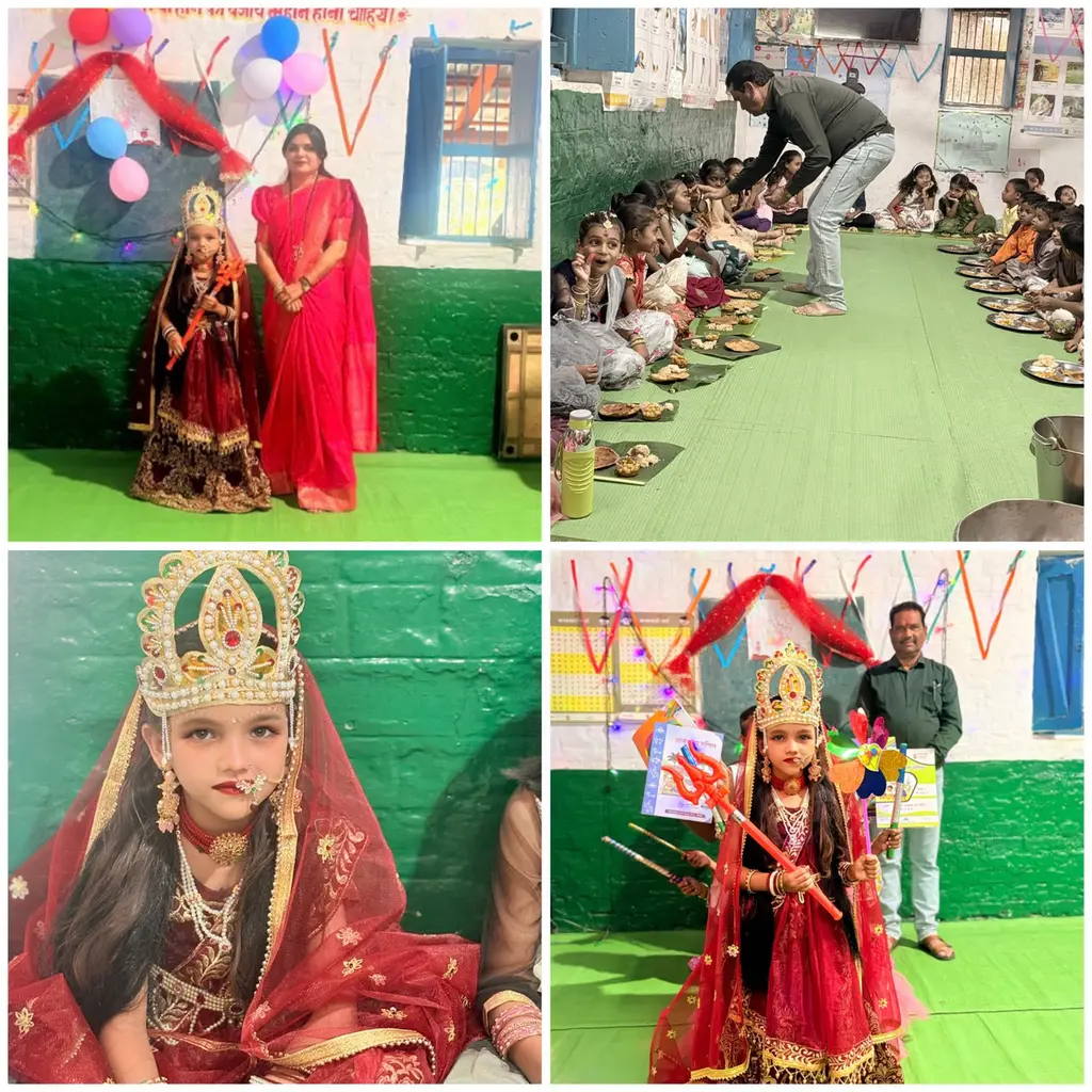 शिक्षा के साथ संस्कारों का संगम, प्राथमिक शाला पारडी में गरबा और कन्या भोज का आयोजन