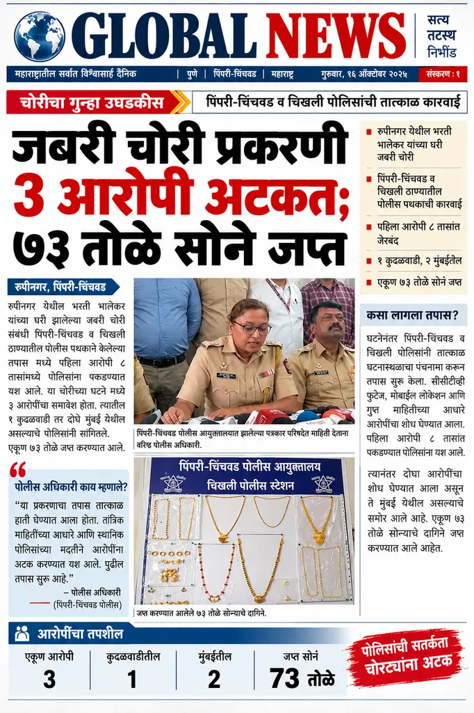 रुपीनगर तळवडे प्रभागात चोरी झालेल्या प्रकरणाचे आरोपींचा शोध लाऊन चोर पोलिंसांच्या ताब्यात....