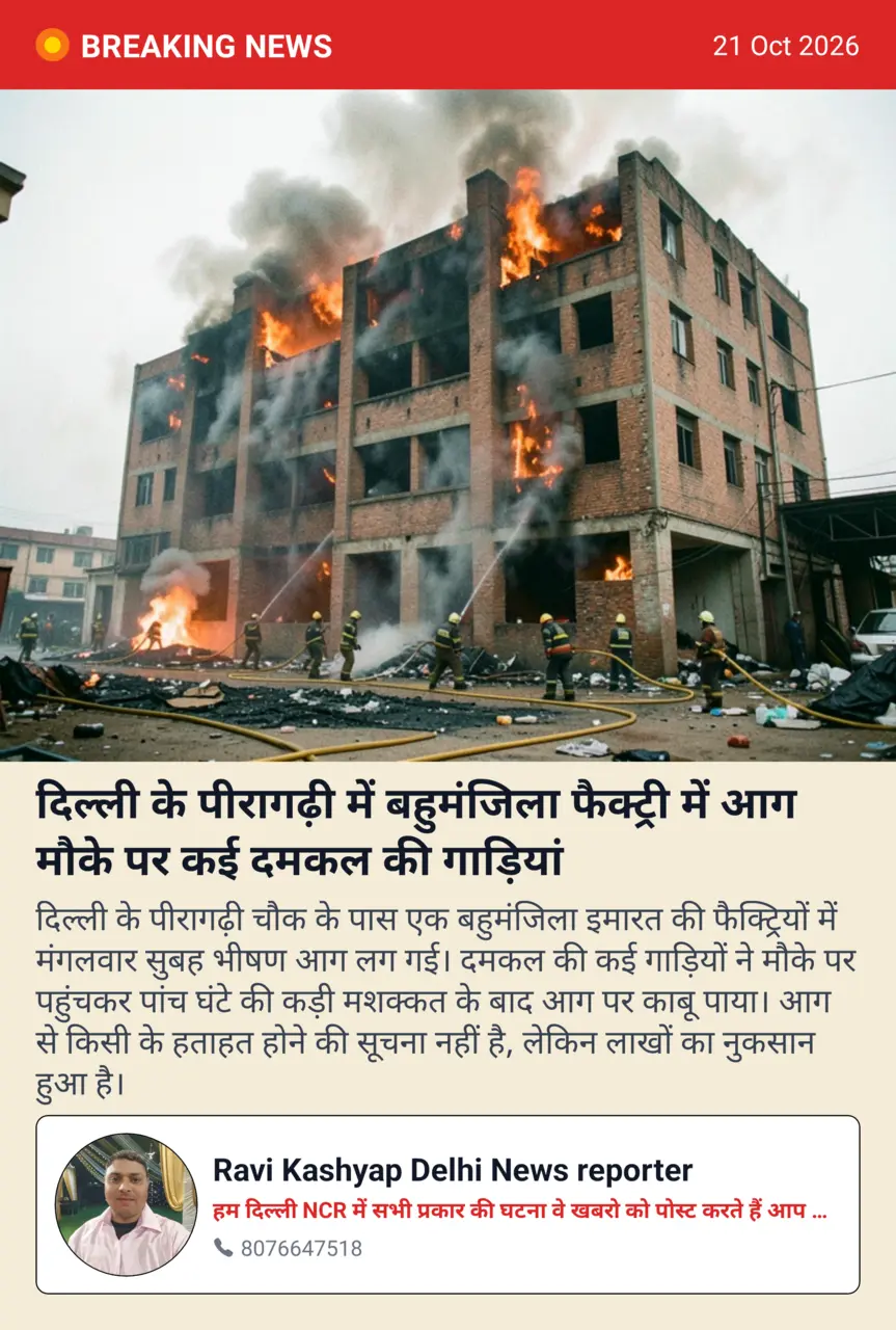 दिल्ली के पीरागढ़ी में बहुमंजिला फैक्ट्री में आग मौके पर कई दमकल की गाड़ियां