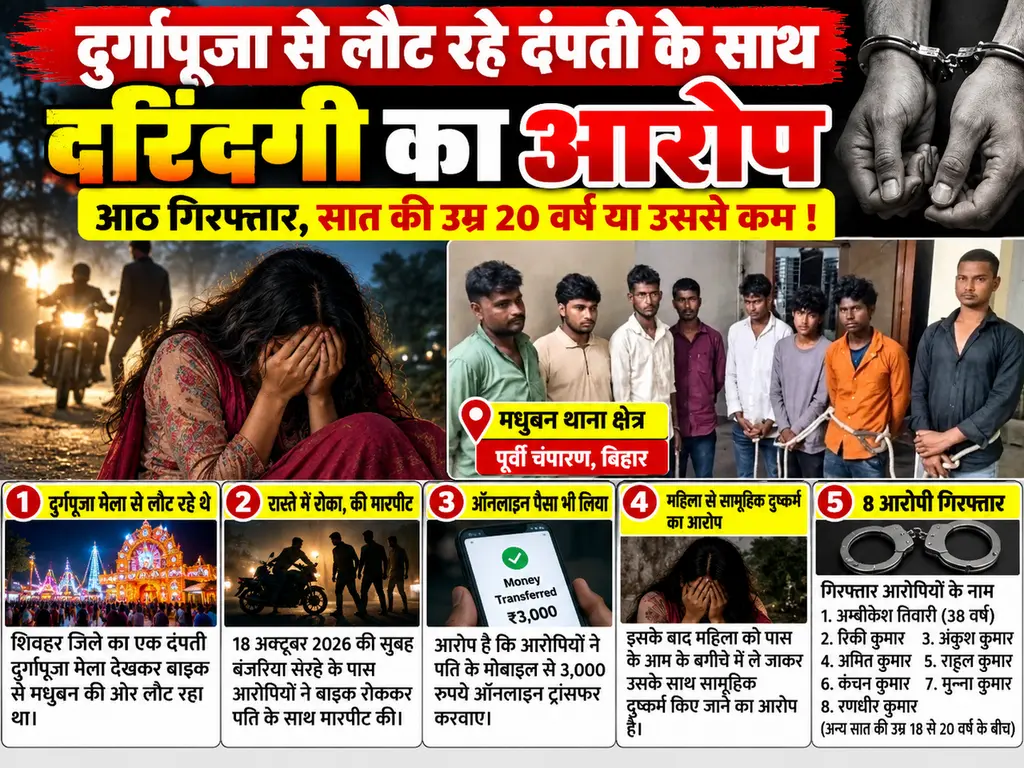 पूर्वी चंपारण में कथित सामूहिक दुष्कर्म मामले में आठ आरोपी गिरफ्तार