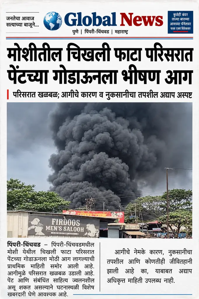 पिंपरी-चिंचवडमधील मोशी येथील चिखली फाटा परिसरात पेंटच्या गोडाऊनला मोठी आग ….