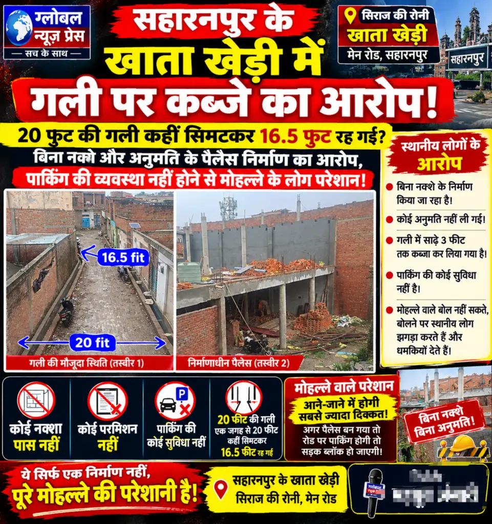 सहारनपुर के खाता खेड़ी में गली पर कब्जे का आरोप!