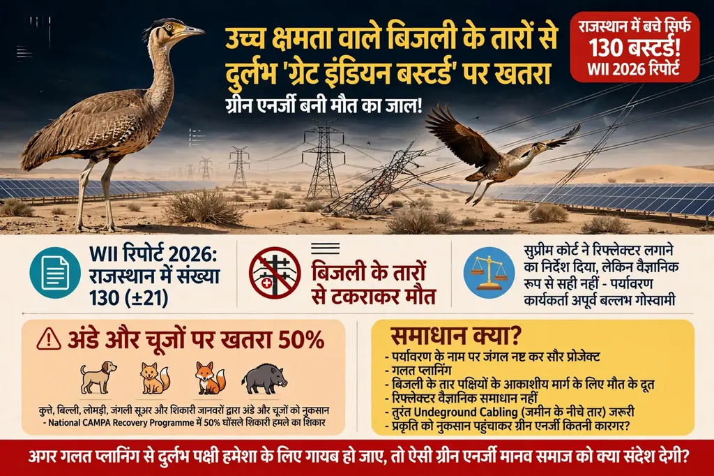 *उच्च क्षमता वाले बिजली के तारों से दुर्लभ 'ग्रेट इंडियन बस्टर्ड' पर खतरा*