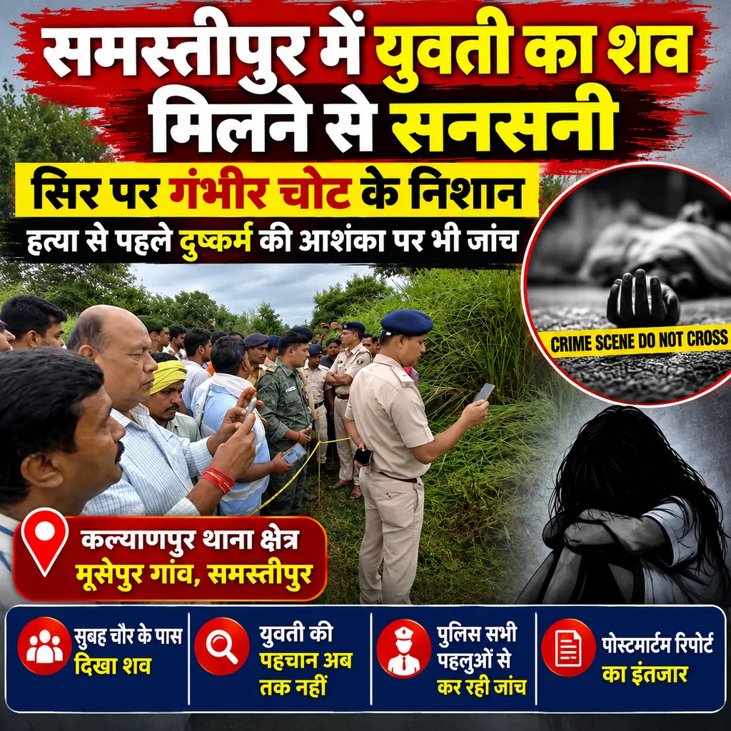 मस्तीपुर में कल्याणपुर थाना क्षेत्र के मूसेपुर गांव के पास युवती का शव मिलने से हड़कंप