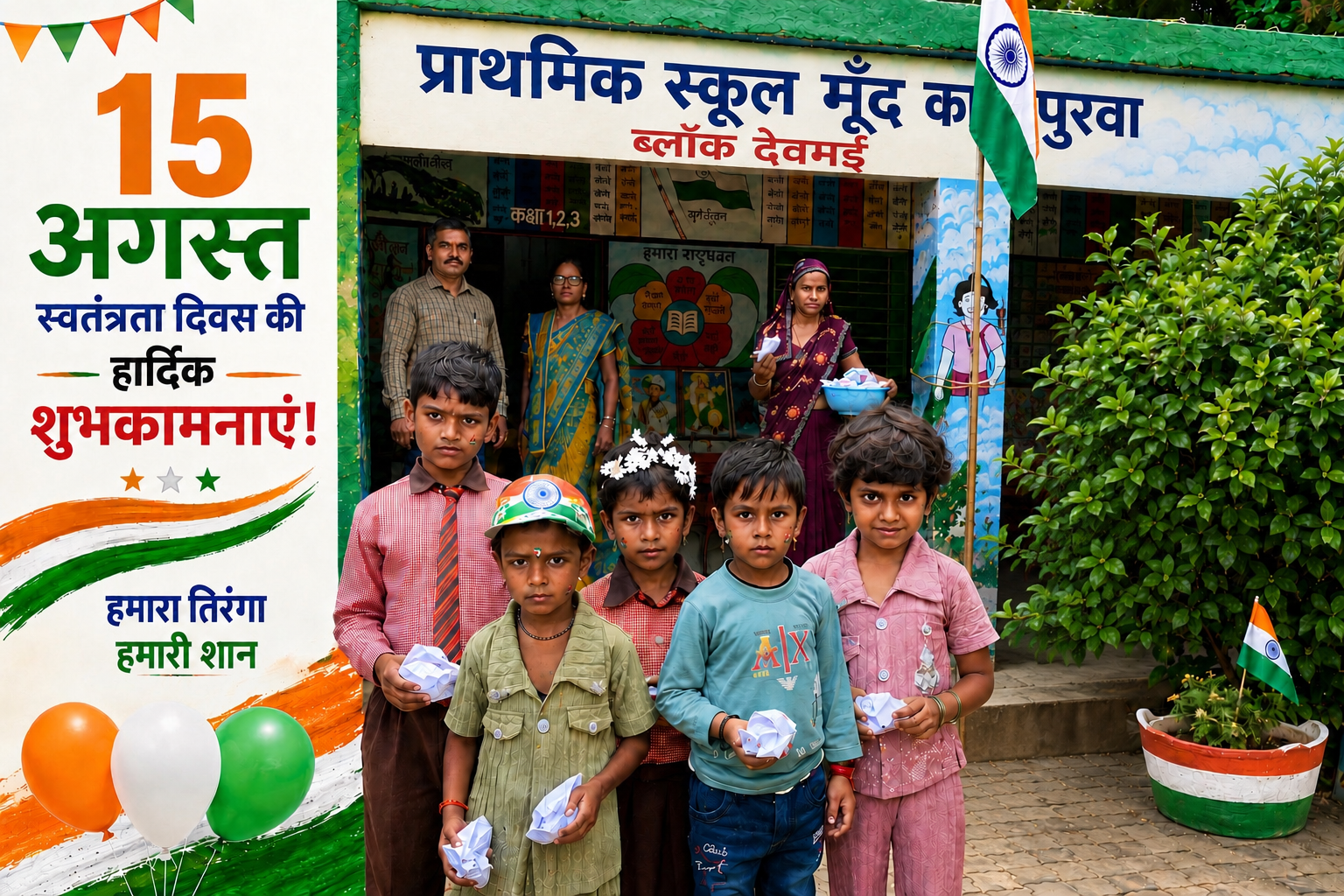 उत्तर प्रदेश के फतेहपुर: देवमई ब्लॉक के ग्राम मूँद का पुरवा में 80वां स्वतंत्रता दिवस धूमधाम से मनाया गया ॥ प्रधानाचार्या श्रीमती अर्चना तिवारी ने विद्यार्थियों को अच्छी शिक्षा, अनुशासन और स्वच्छता के महत्व के बारे में प्रेरित किया। रिपोर्टर- अनिल कुमार