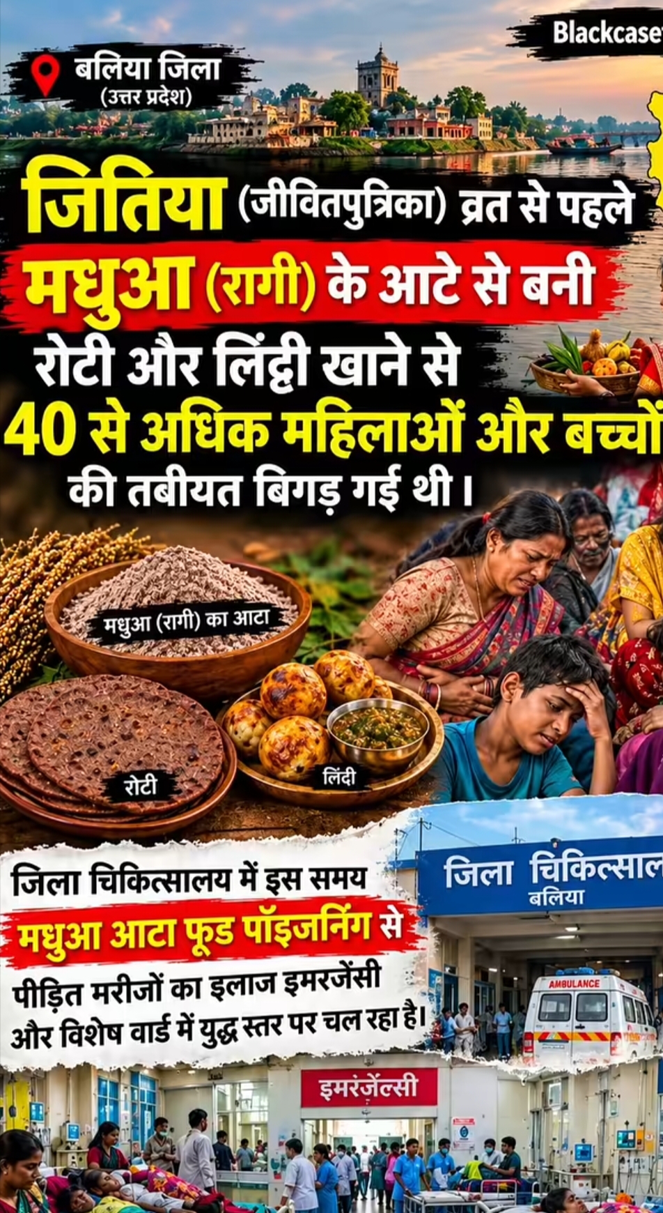 बलिया में जितिया व्रत के दौरान मडुआ (रागी) का आटा खाने से फूड प्वाइजनिंग के कारण 40 से अधिक महिलाएं और बच्चे बीमार हो गए हैं
